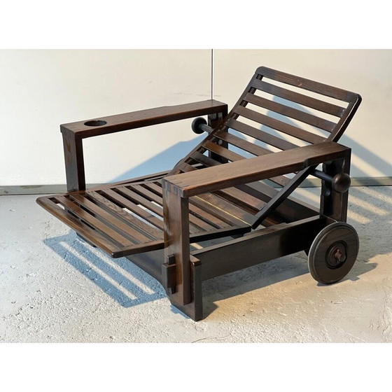 Image 1 of Poltrona vintage con pouf in legno, 1965