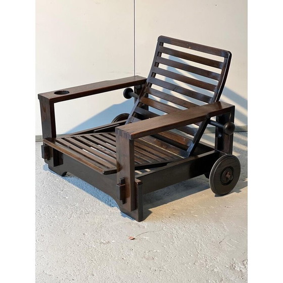 Image 1 of Poltrona vintage con pouf in legno, 1965