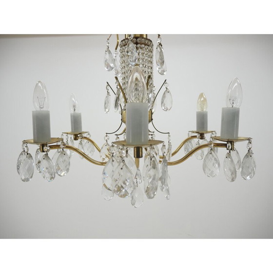 Image 1 of Lampadario vintage in vetro, ottone e cristallo di Boemia, 1950
