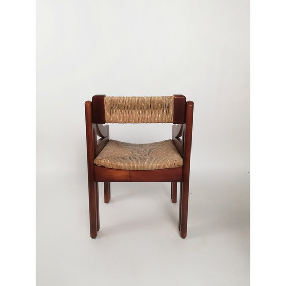 Image 1 of Set of 4 mid-century Brutalist pine and straw chairs by Fratelli Montina, Italy 1960s