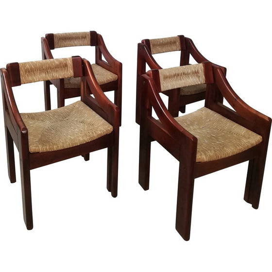 Image 1 of Set of 4 mid-century Brutalist pine and straw chairs by Fratelli Montina, Italy 1960s