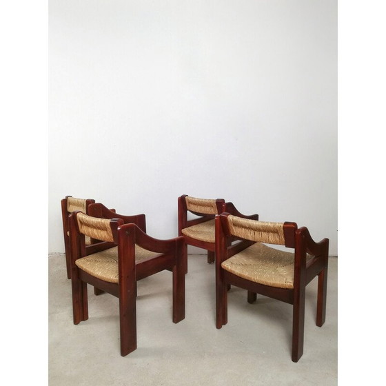 Image 1 of Set of 4 mid-century Brutalist pine and straw chairs by Fratelli Montina, Italy 1960s