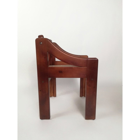 Image 1 of Set of 4 mid-century Brutalist pine and straw chairs by Fratelli Montina, Italy 1960s