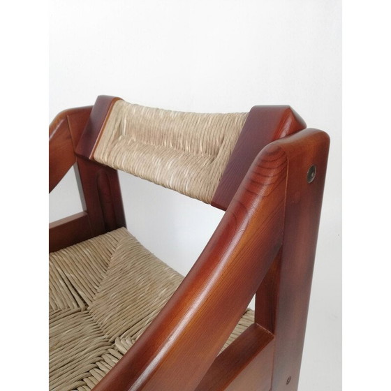 Image 1 of Set of 4 mid-century Brutalist pine and straw chairs by Fratelli Montina, Italy 1960s