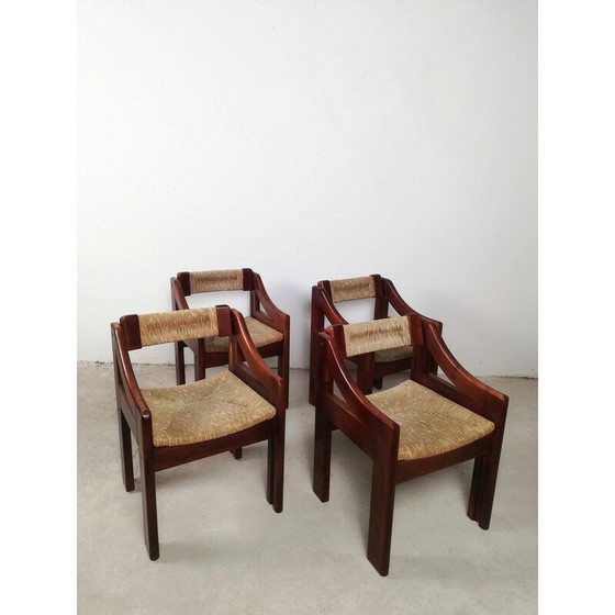Image 1 of Set of 4 mid-century Brutalist pine and straw chairs by Fratelli Montina, Italy 1960s
