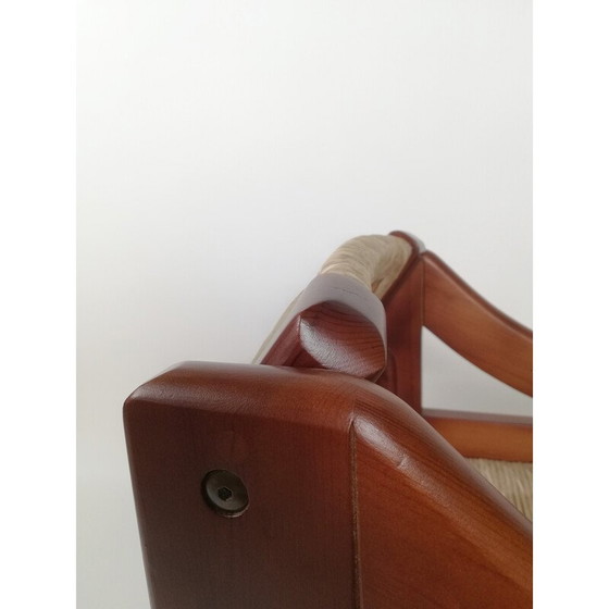 Image 1 of Set of 4 mid-century Brutalist pine and straw chairs by Fratelli Montina, Italy 1960s