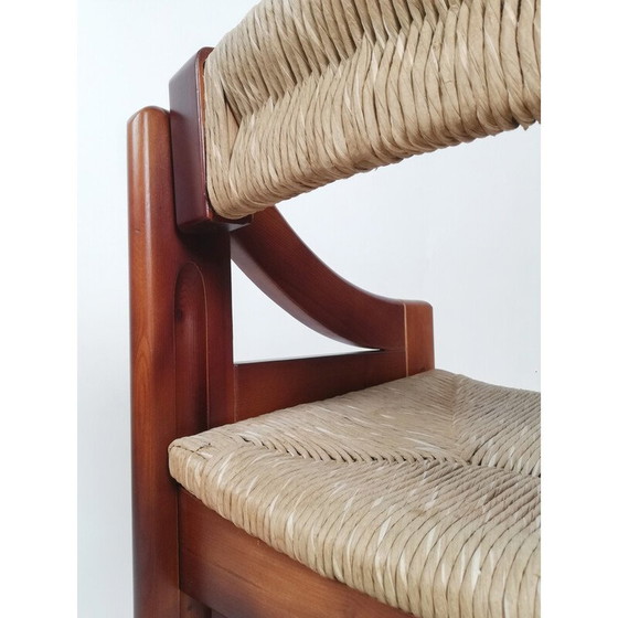 Image 1 of Set of 4 mid-century Brutalist pine and straw chairs by Fratelli Montina, Italy 1960s