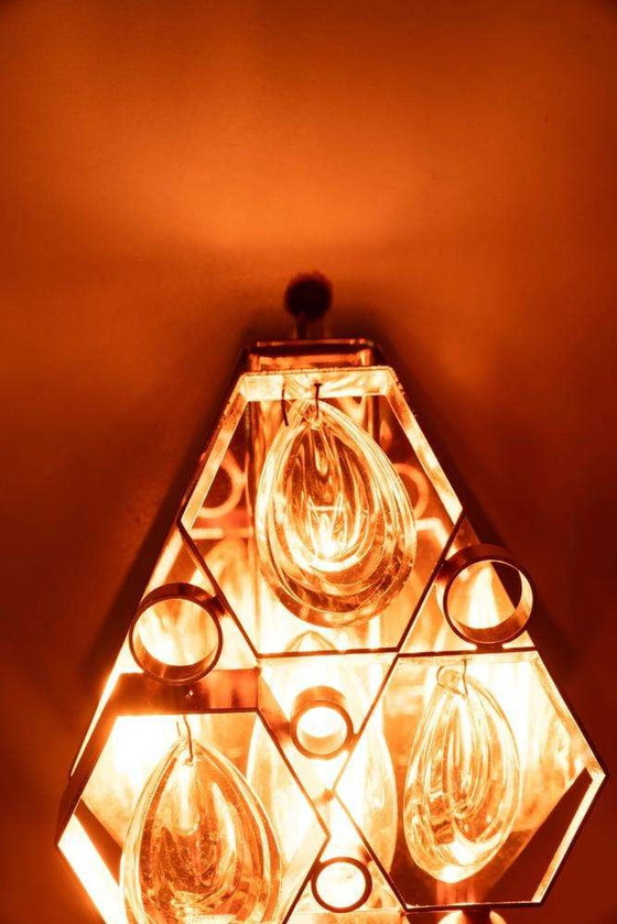 Image 1 of Lampada da parete vintage in ottone e cristallo anni '60, lampada in ottone Regency