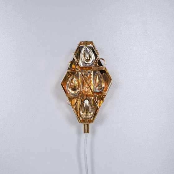 Image 1 of Lampada da parete vintage in ottone e cristallo anni '60, lampada in ottone Regency