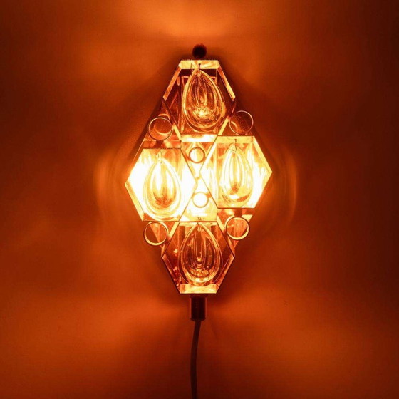 Image 1 of Lampada da parete vintage in ottone e cristallo anni '60, lampada in ottone Regency