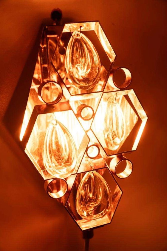 Image 1 of Lampada da parete vintage in ottone e cristallo anni '60, lampada in ottone Regency