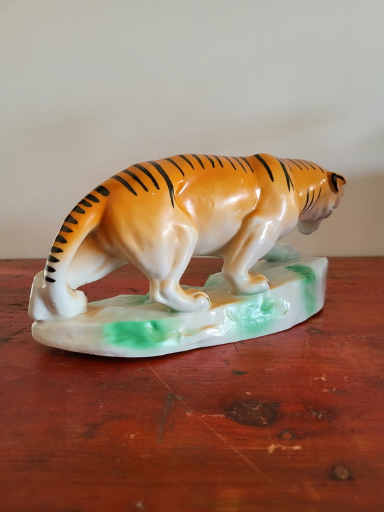 Image 1 of Figurine de tigre, Vintage, céramique et peinture à la main, 1980