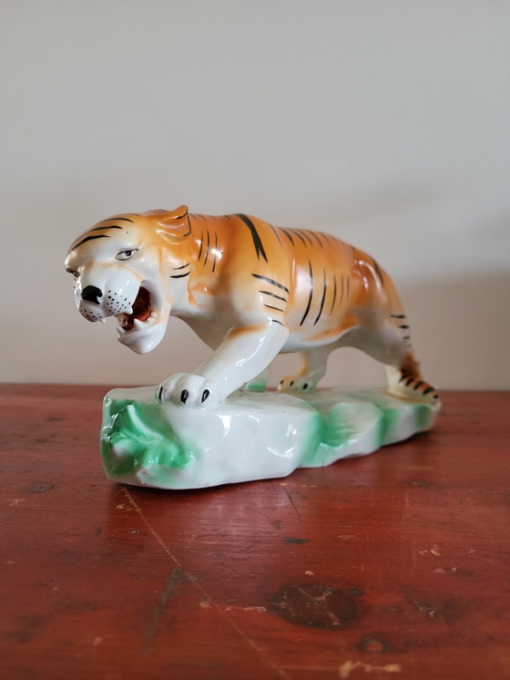 Image 1 of Figurine de tigre, Vintage, céramique et peinture à la main, 1980