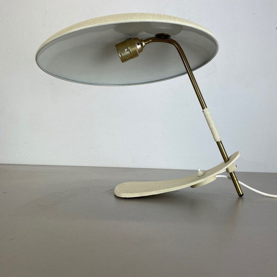 Image 1 of Vintage Bauhaus beige metal and brass desk lamp, Austria 1950s