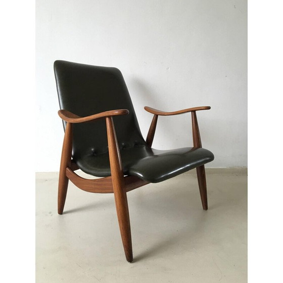 Image 1 of Webe lounge chair in wood and green leatherette, Louis VAN TEEFFELEN - 1960s