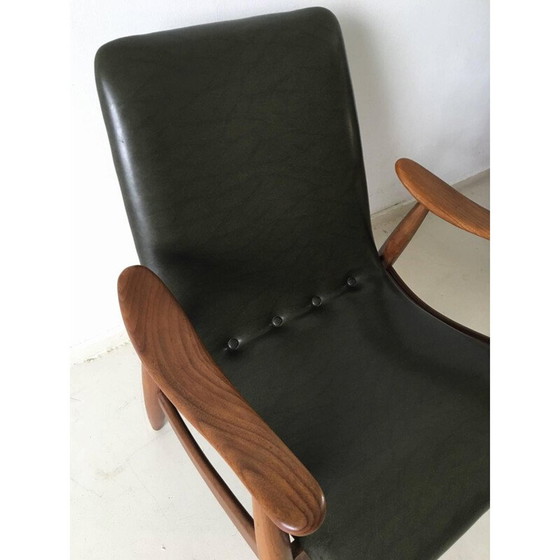 Image 1 of Webe lounge chair in wood and green leatherette, Louis VAN TEEFFELEN - 1960s