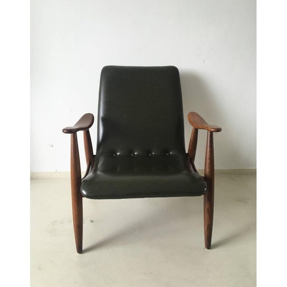 Image 1 of Webe lounge chair in wood and green leatherette, Louis VAN TEEFFELEN - 1960s