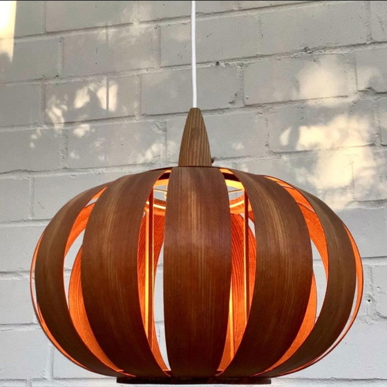 Image 1 of Ufo Mushroom Pendant Lamp In Wood Veneer, 1970S