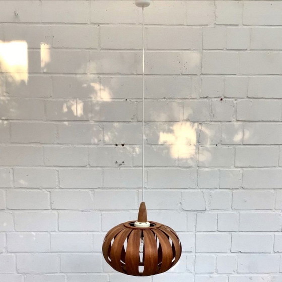 Image 1 of Ufo Mushroom Pendant Lamp In Wood Veneer, 1970S