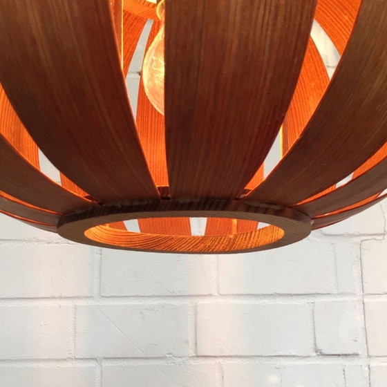 Image 1 of Ufo Mushroom Pendant Lamp In Wood Veneer, 1970S