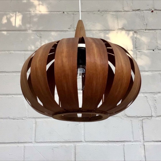 Image 1 of Ufo Mushroom Pendant Lamp In Wood Veneer, 1970S