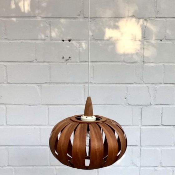 Image 1 of Ufo Mushroom Pendant Lamp In Wood Veneer, 1970S