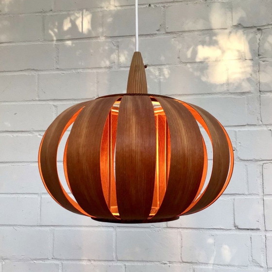 Image 1 of Ufo Mushroom Pendant Lamp In Wood Veneer, 1970S