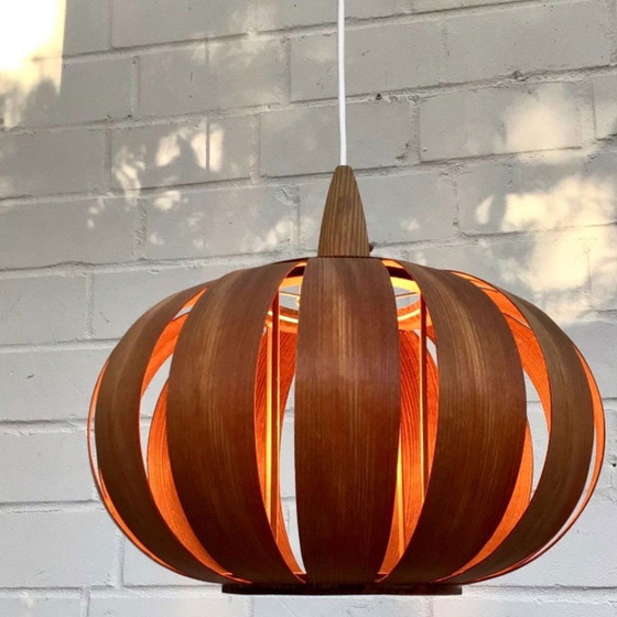 Image 1 of Ufo Mushroom Pendant Lamp In Wood Veneer, 1970S