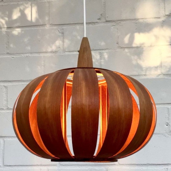 Image 1 of Ufo Mushroom Pendant Lamp In Wood Veneer, 1970S