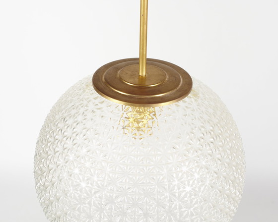 Image 1 of Mid Century Glass & Brass Pendant Globe