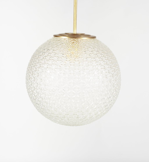 Mid Century Glass & Brass Pendant Globe