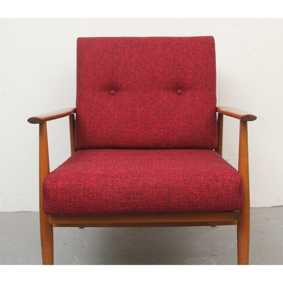Image 1 of Vintage armchair in wood and red fabric, 1950
