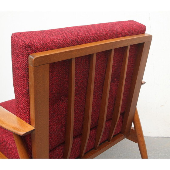 Image 1 of Vintage armchair in wood and red fabric, 1950