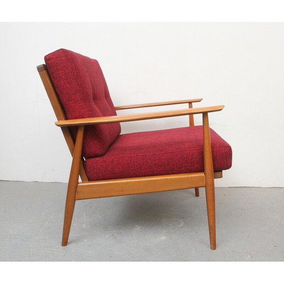 Image 1 of Vintage armchair in wood and red fabric, 1950