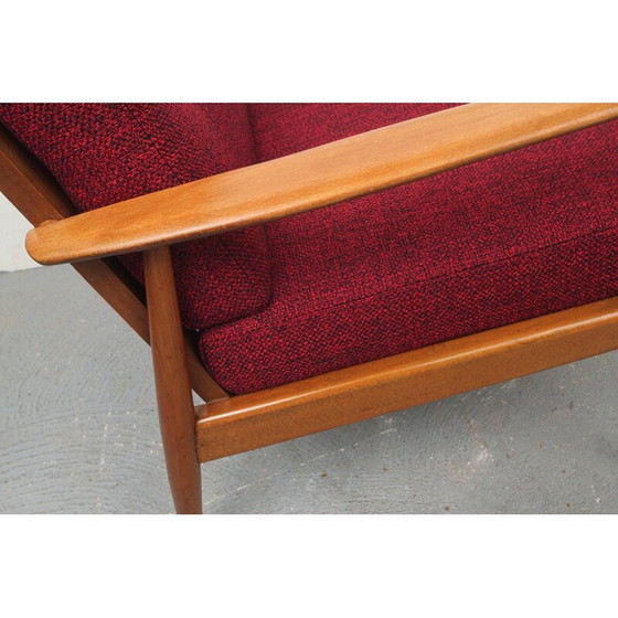 Image 1 of Vintage armchair in wood and red fabric, 1950
