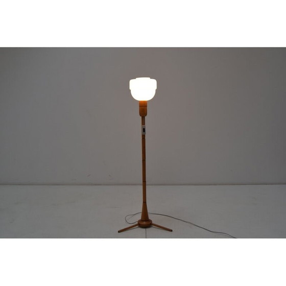 Image 1 of Lampada da terra vintage in vetro e legno di Uluv, Cecoslovacchia, 1950