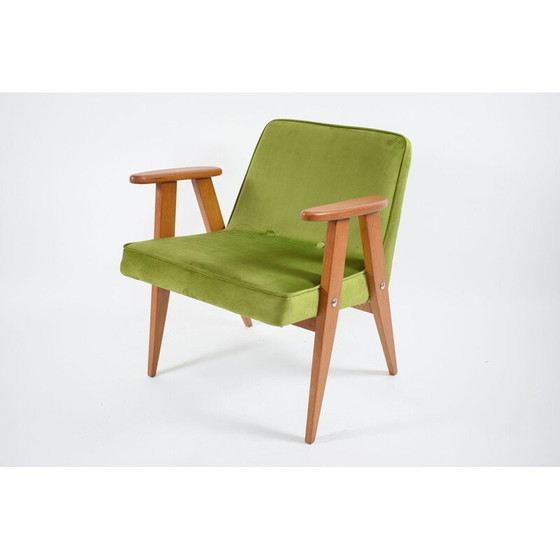 Image 1 of Vintage green velvet armchair 366 by J. Chierowski 1960s 