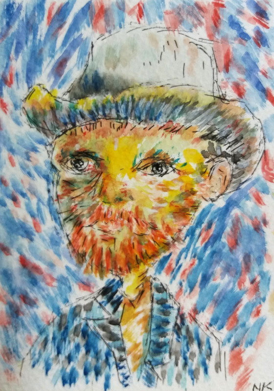 Image 1 of Vincent on a blue and red background