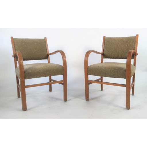 Pair of mid-century German armchairs in khaki, 1950s