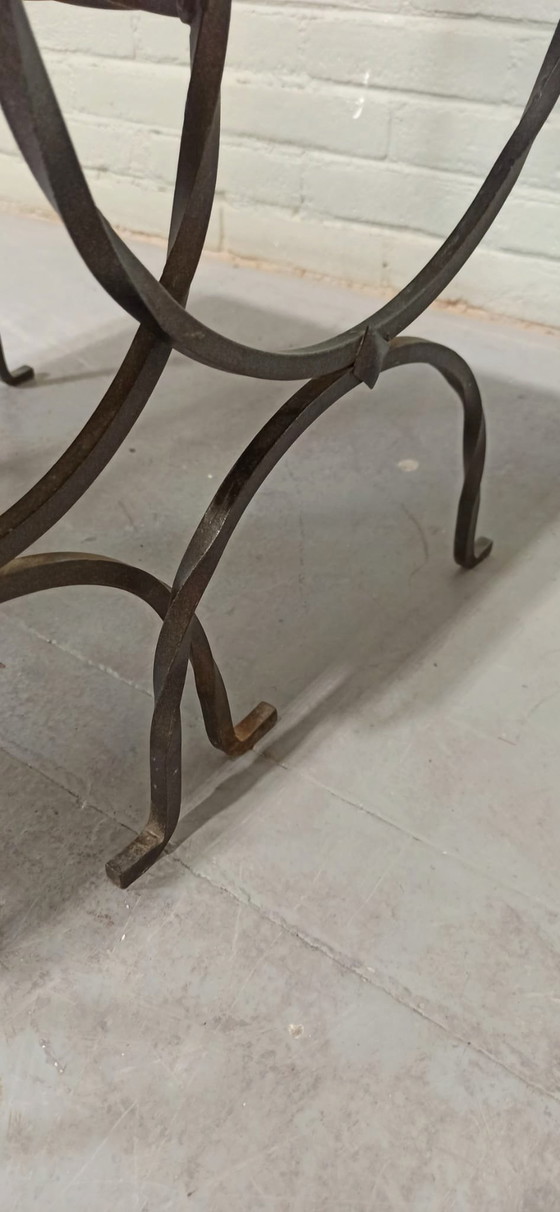 Image 1 of Wooden Top And Wrought Iron Legs Set Of Nesting Tables 