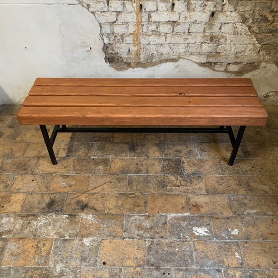 Image 1 of Vintage bench in black lacquered metal and solid wood, 1960