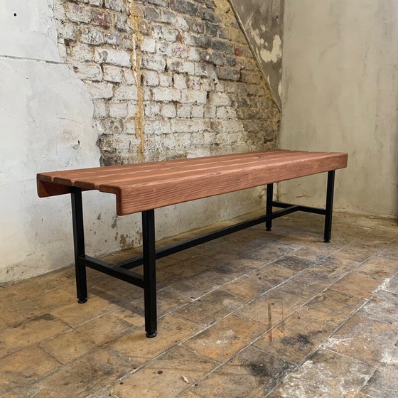 Image 1 of Vintage bench in black lacquered metal and solid wood, 1960
