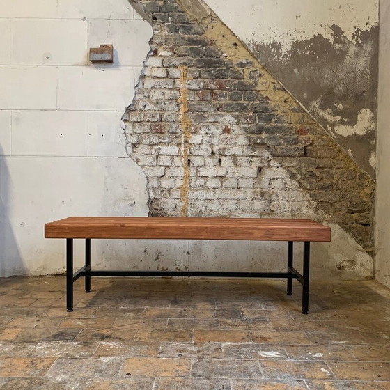 Image 1 of Vintage bench in black lacquered metal and solid wood, 1960