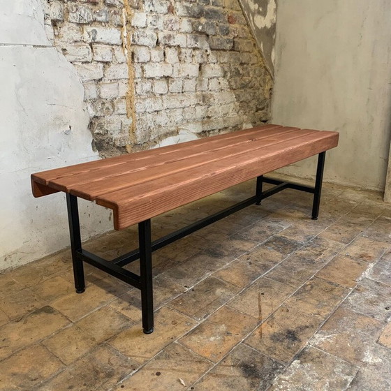 Image 1 of Vintage bench in black lacquered metal and solid wood, 1960