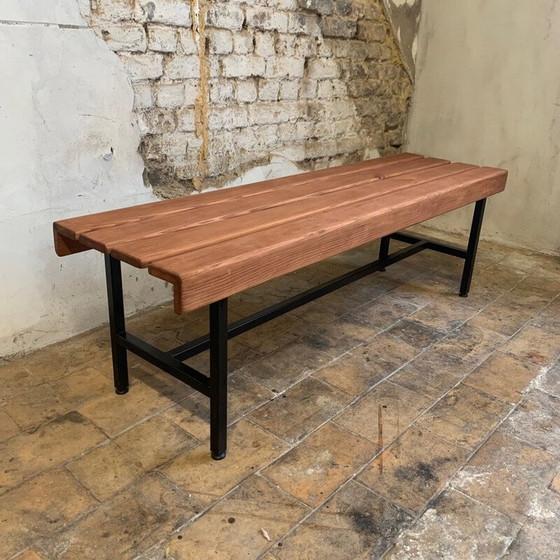 Image 1 of Vintage bench in black lacquered metal and solid wood, 1960