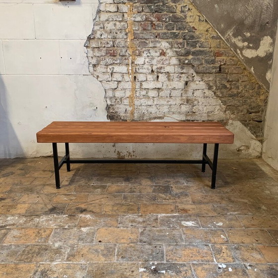 Image 1 of Vintage bench in black lacquered metal and solid wood, 1960