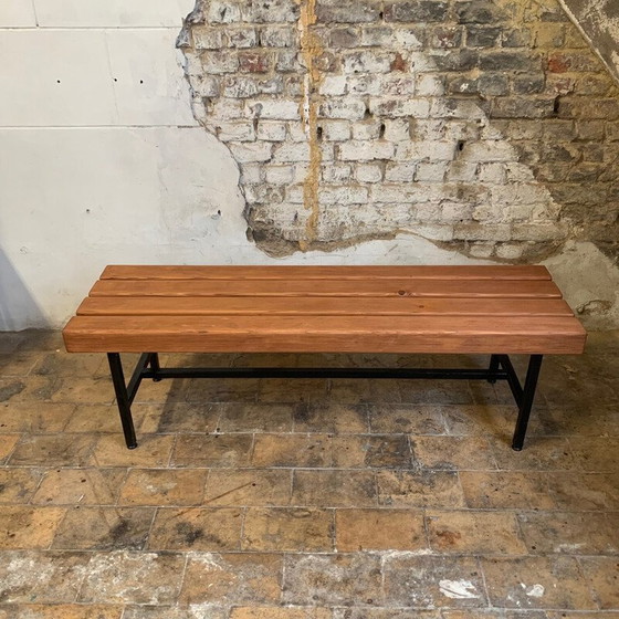 Image 1 of Vintage bench in black lacquered metal and solid wood, 1960