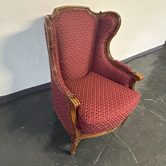 Image 1 of Antique wing chair new upholstered around 1910