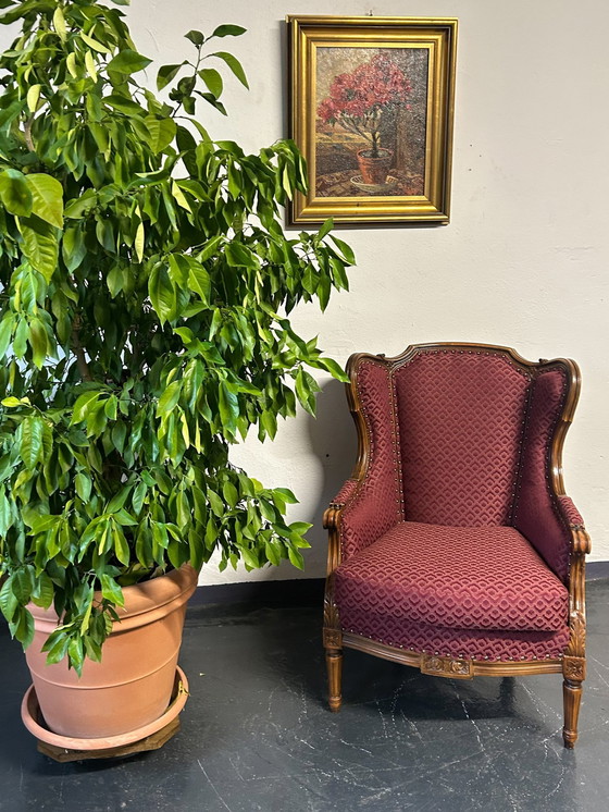 Image 1 of Antique wing chair new upholstered around 1910