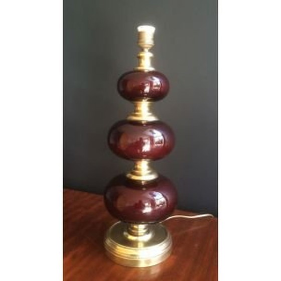 Image 1 of French vintage lamp in brass and red glass, 1960
